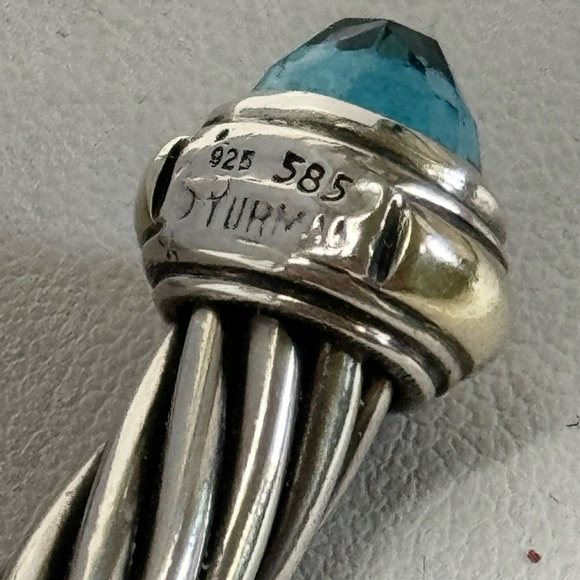 David Yurman 7mm Blue Topaz Cable Classic Cuff Bracelet .925/14K - Picture 9 of 10